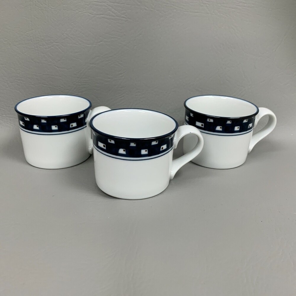 Malaika Nordic Modern Living Coffee Cups Indigo Blue White Lot of 3